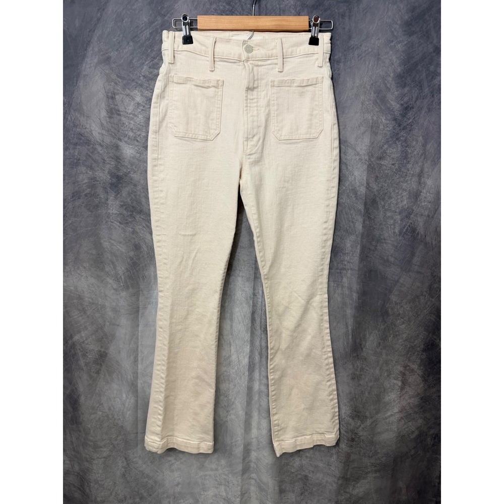 Mother Superior Womens Cream High Waisted Front Patch Pocket Flare Jeans Size 27